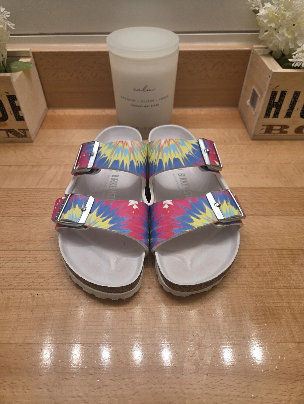 Birkenstock Arizona Slide Sandals "Tie Dye Multi" Birko-Flor Women's Size EU 37 - Picture 2 of 8
